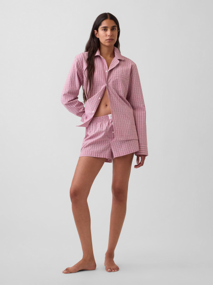 Poplin PJ Boxer Shorts - Pink plaid