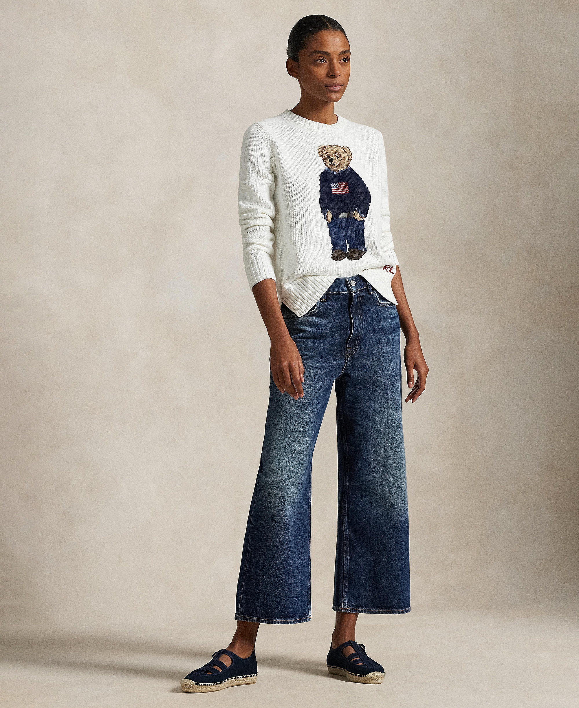 Polo Ralph Lauren Women's Polo Bear Linen-Cotton Crewneck Sweater - White