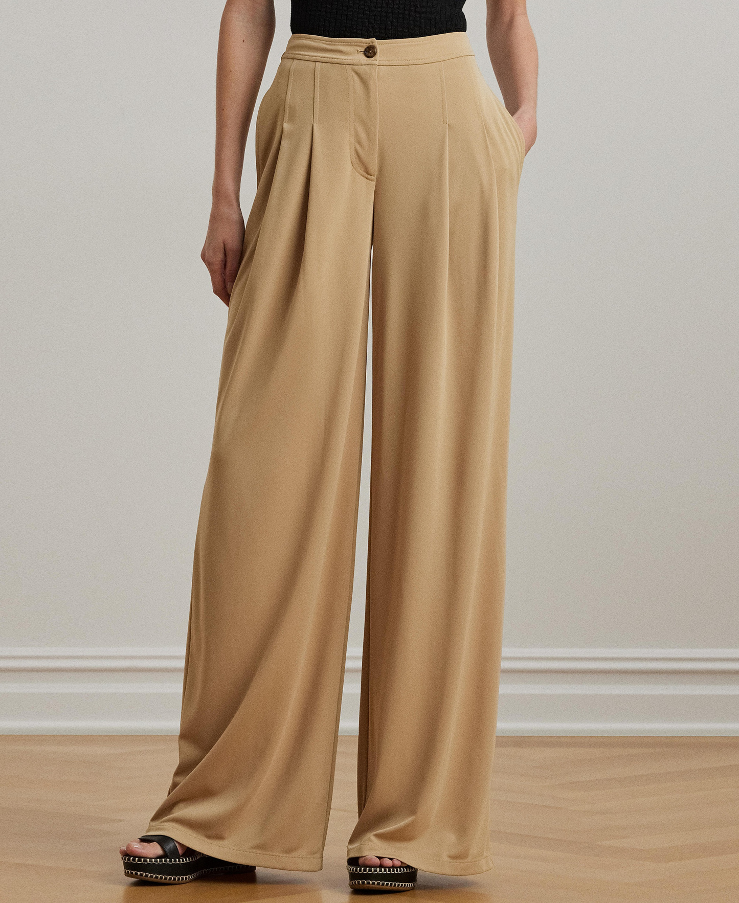 Lauren Ralph Lauren Women's Pleated Stretch Jersey Wide-Leg Pants - Birch Tan