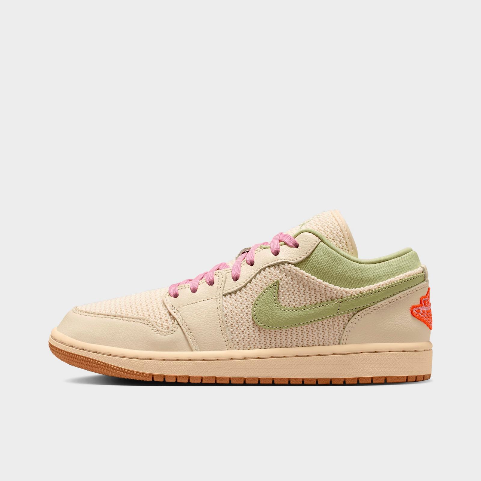 Women's Air Jordan 1 Low SE Casual Shoes - Sail/Olive Aura/Pearl White/Iced Carmine - view 1