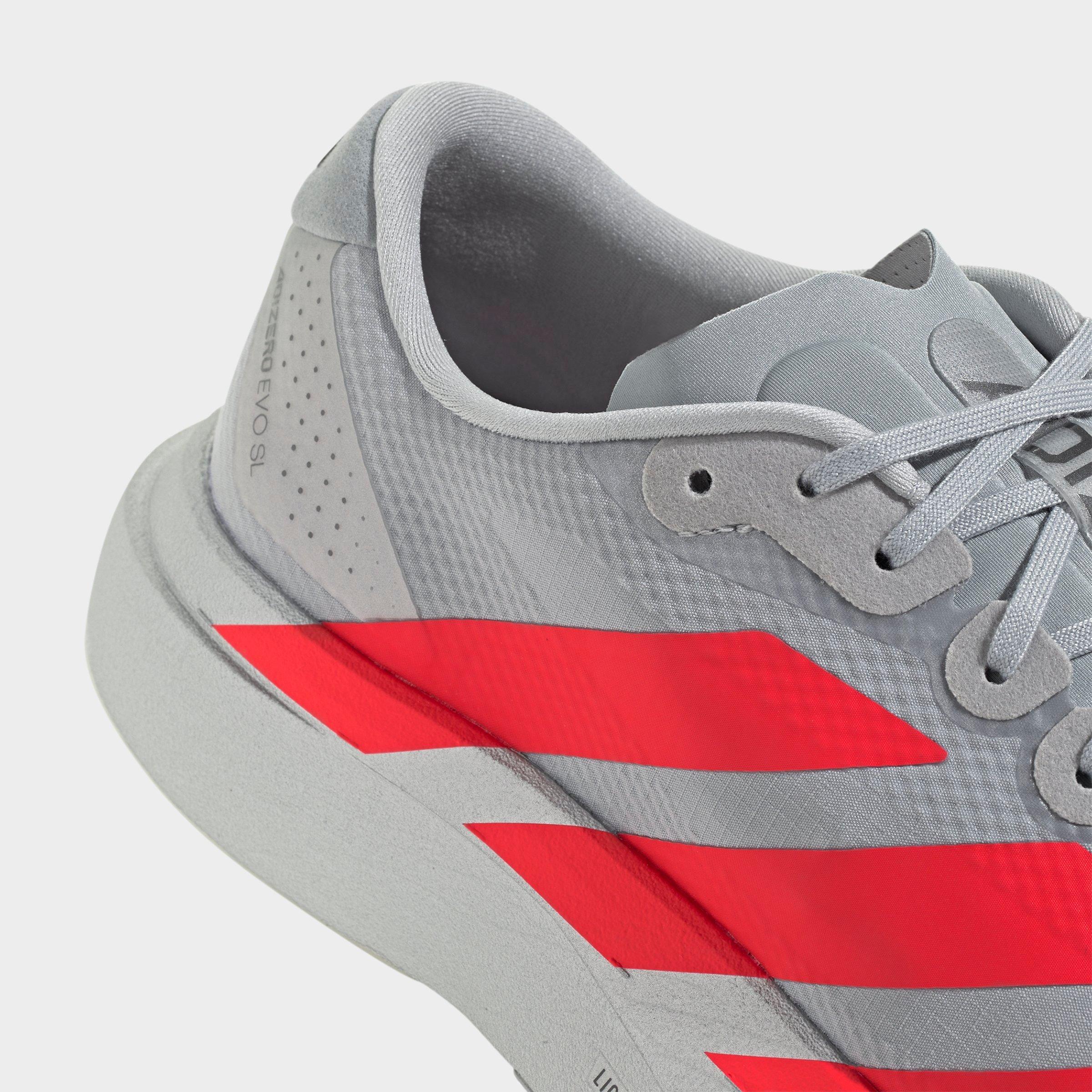 Men's adidas Adizero EVO SL Woven Running Shoes - Part 1 - Silver Metallic/Lucid Red/Iron Metallic - Detail shot