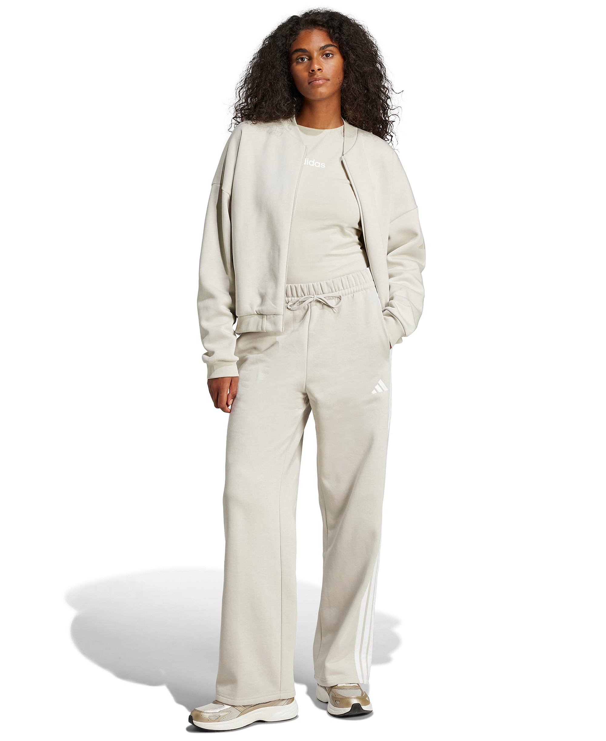 adidas Women's Essentials 3-Stripes Fleece Slim Pants - Wonder Alumina/White