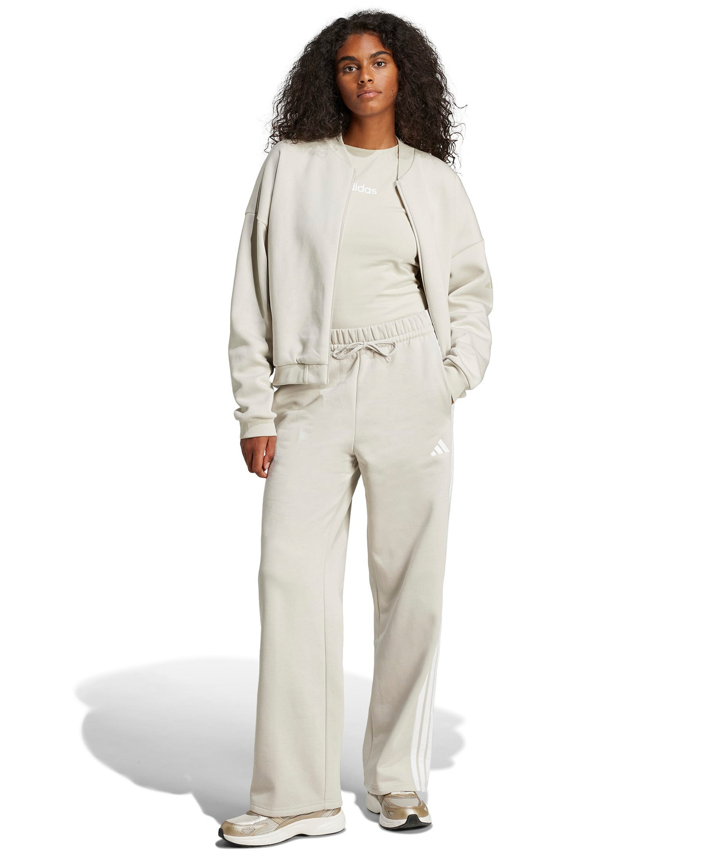 adidas Women's Essentials 3-Stripes Fleece Slim Pants - Wonder Alumina/White