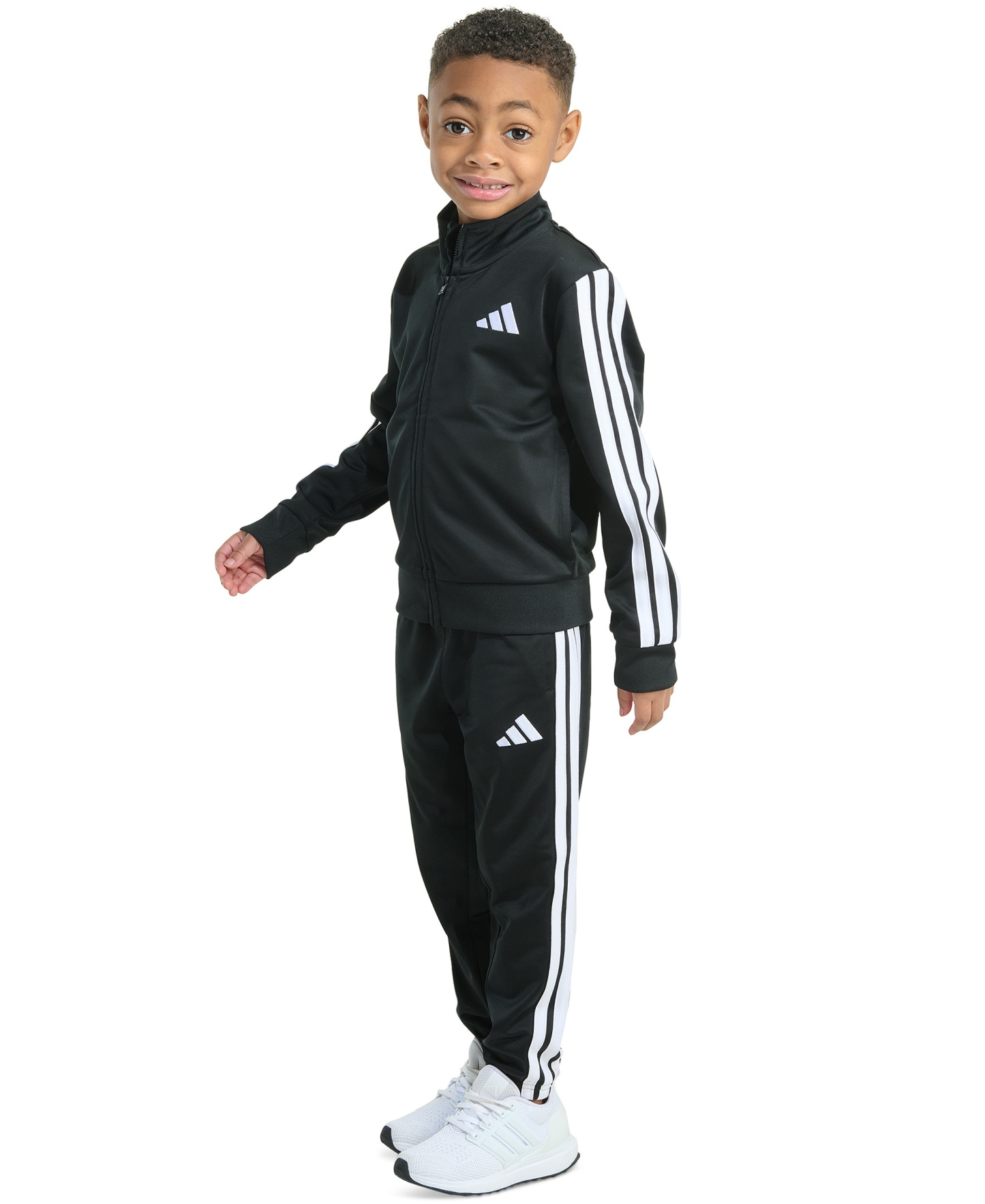 adidas Toddler & Little Boys Tricot Long-Sleeve Essential 3-Stripe Track Jacket & Pants, 2 Piece Set - Black