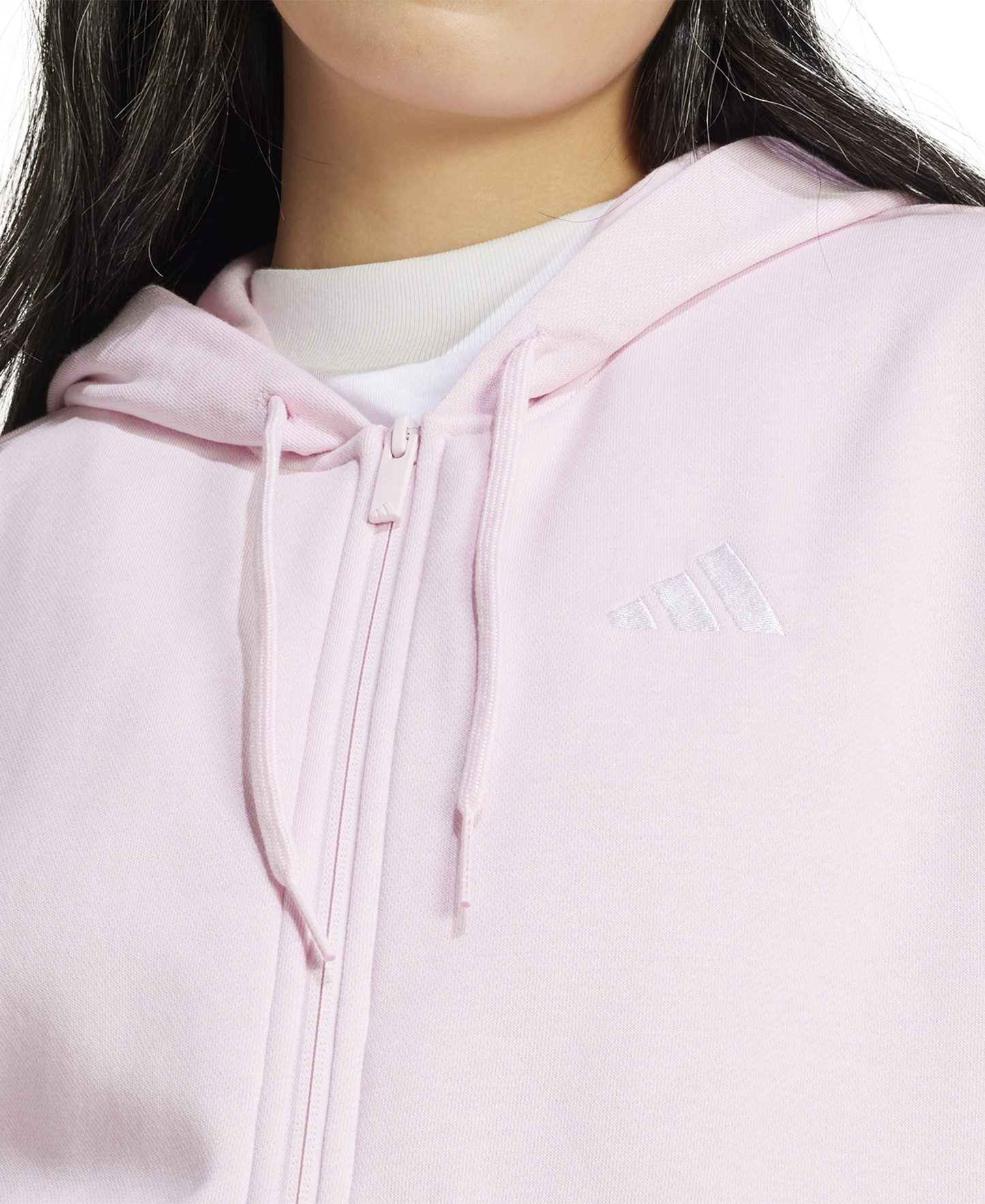 adidas Women's 3-Stripe Fleece Full-Zip Hoodie - Clear Pink/White