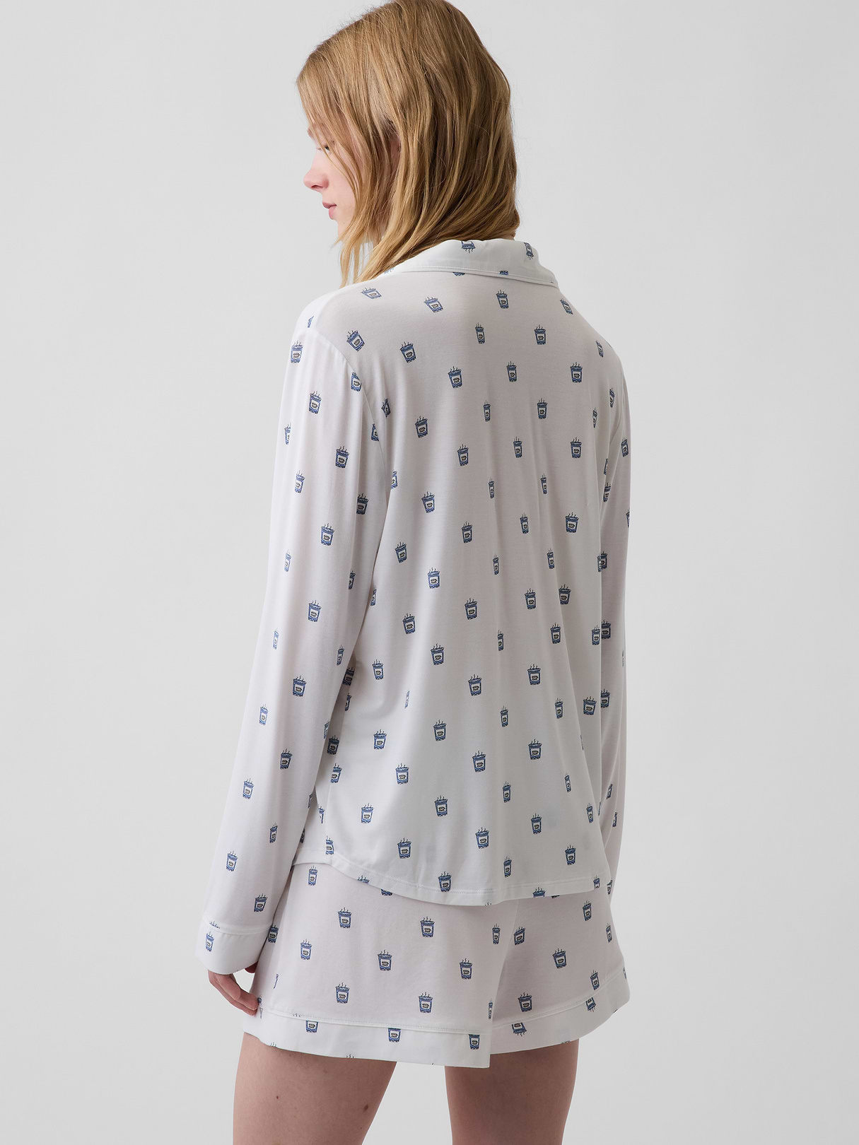 SoftMade Modal PJ Top - Off white coffee cup print