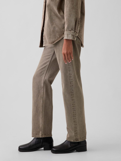 Mid Rise Straight Taper Jeans - Brown acid wash