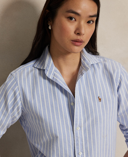 Polo Ralph Lauren Women's Slim-Fit Oxford Shirt - Harbor Island Blue/White