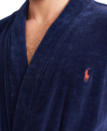 Polo Ralph Lauren Men's Sleepwear Soft Cotton Kimono Velour Robe - Navy