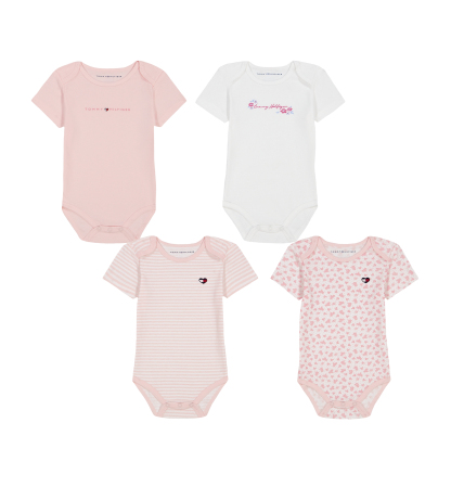 Tommy Hilfiger Baby Girls' Short-Sleeve Bodysuits, 4-Pack - Pink