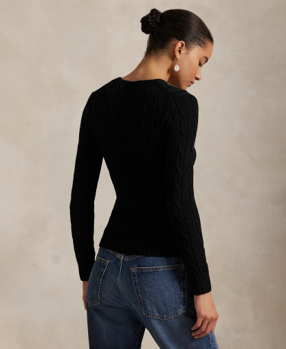 Polo Ralph Lauren Women's Cable-Knit Cotton Crewneck Sweater - Polo Black/White