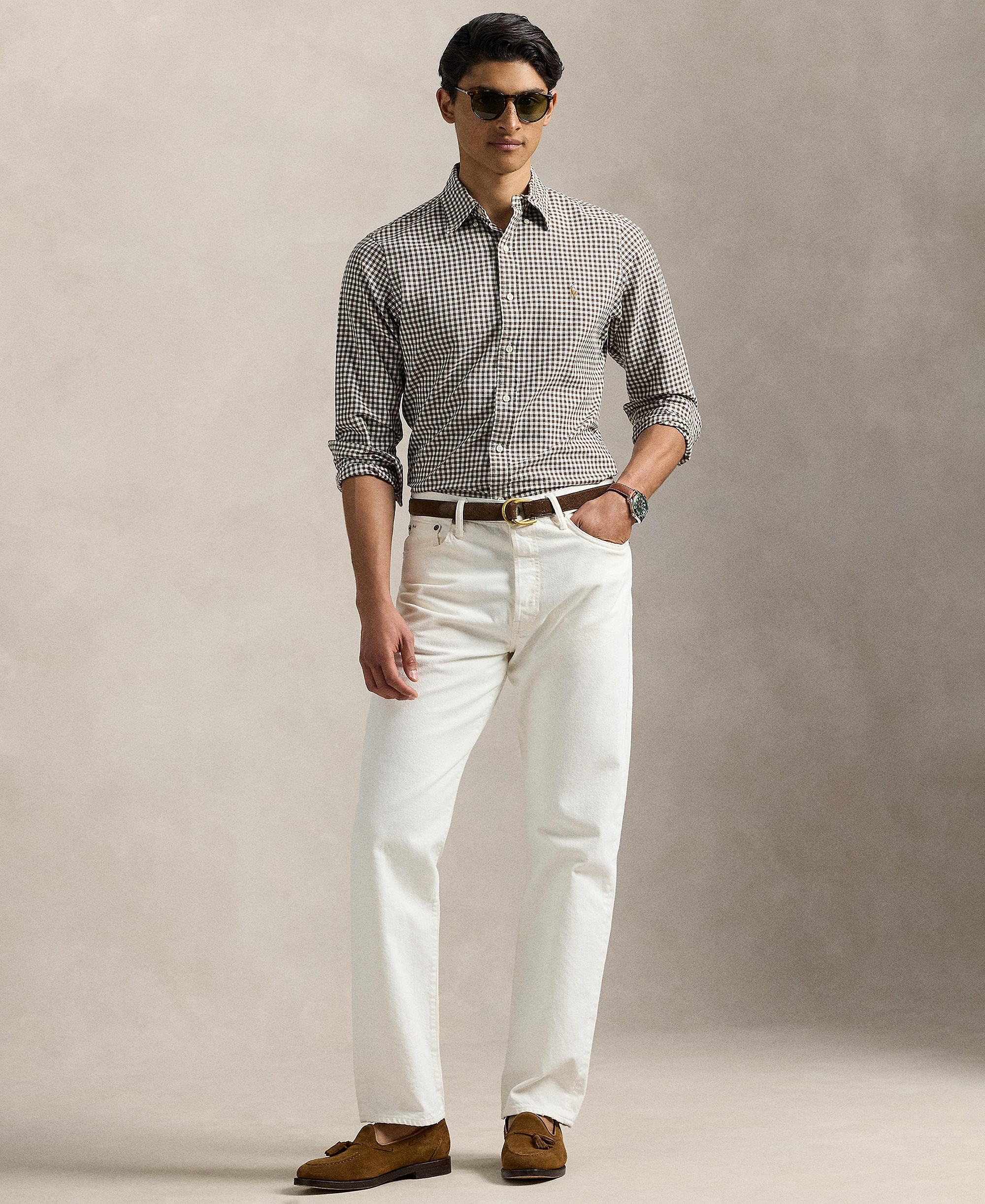 Polo Ralph Lauren Men's Classic-Fit Plaid Brushed Oxford Shirt - Pale Russet/White