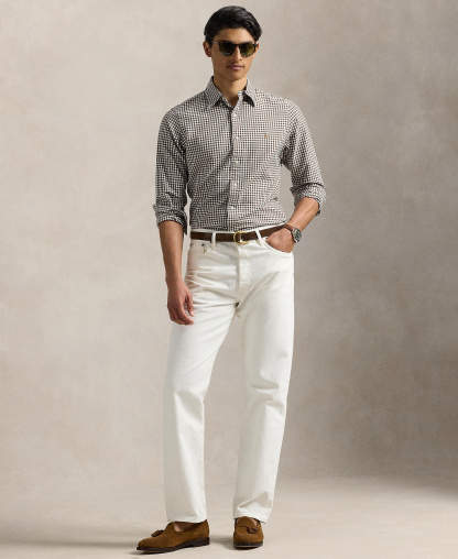 Polo Ralph Lauren Men's Classic-Fit Plaid Brushed Oxford Shirt - Pale Russet/White