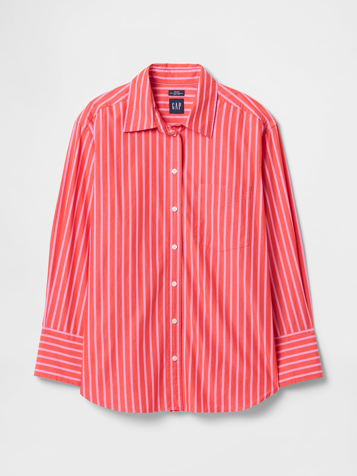 Organic Cotton Poplin Stripe Big Shirt - Red and pink stripe