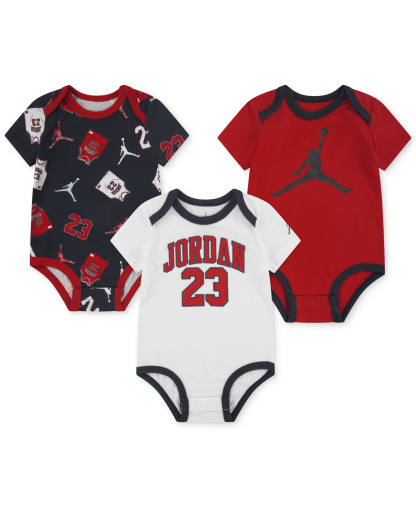 Jordan Baby Boy 3-Pack Short-Sleeve Jersey Bodysuits - Charcoal/White/Red