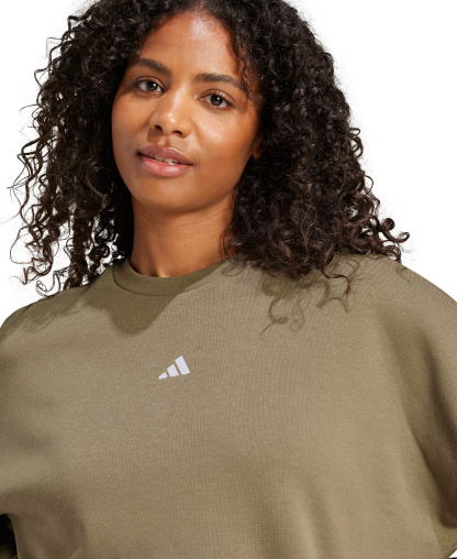 adidas Women's Essentials Crewneck Small-Logo Sweatshirt - Olive Strata/white