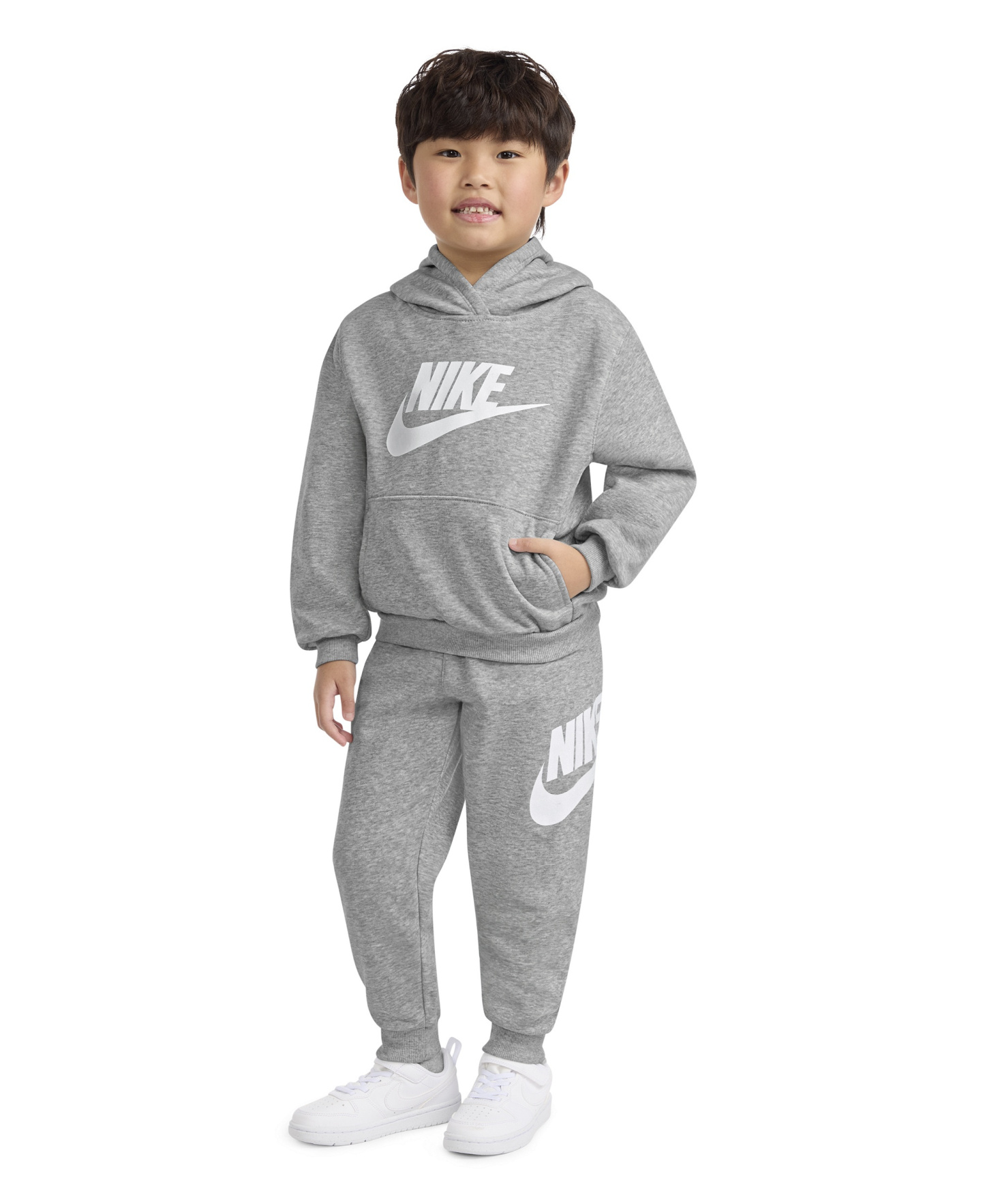 Nike Boys' 4-7 Club Fleece Logo Hoodie and Sweatpants, 2-Piece Set - Dark Gray Heather