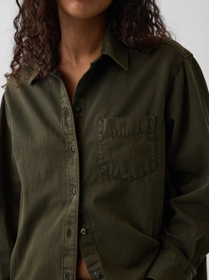 Denim Big Shirt - Bamboo green