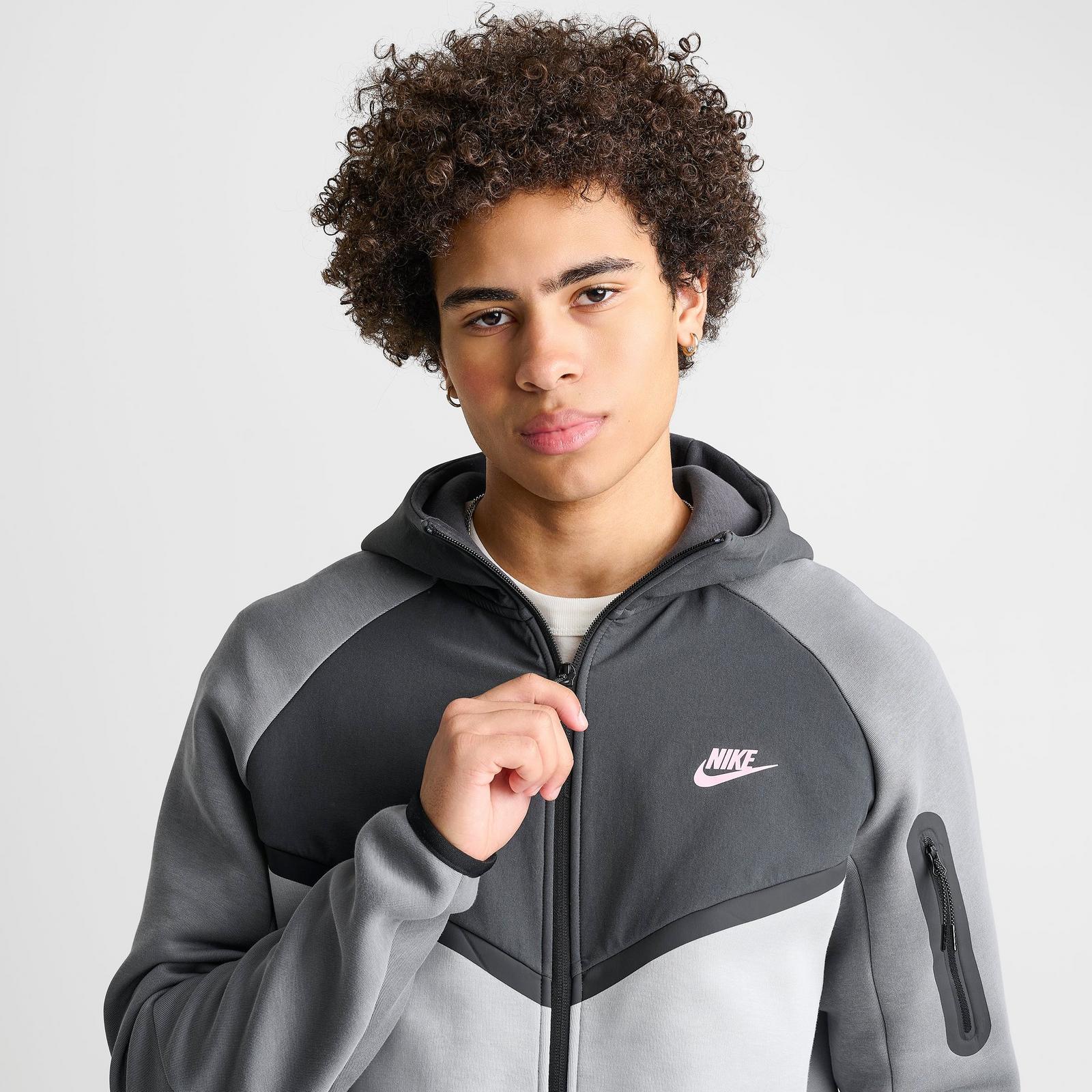 Men's Nike Tech Fleece Windrunner Full-Zip Jacket - Light Smoke Grey/Anthracite/Pink Foam