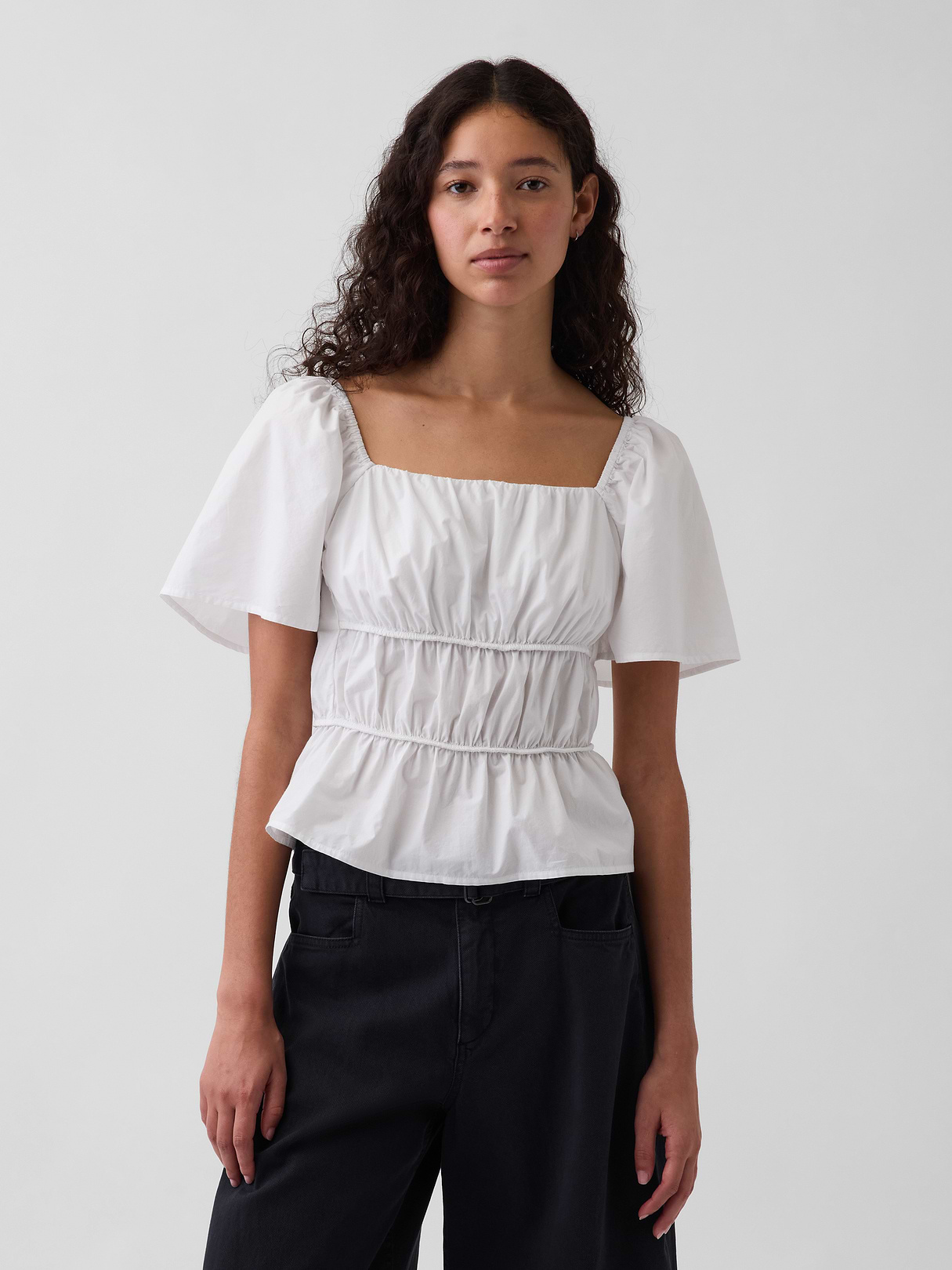 Square-Neck Peplum Top - New off white