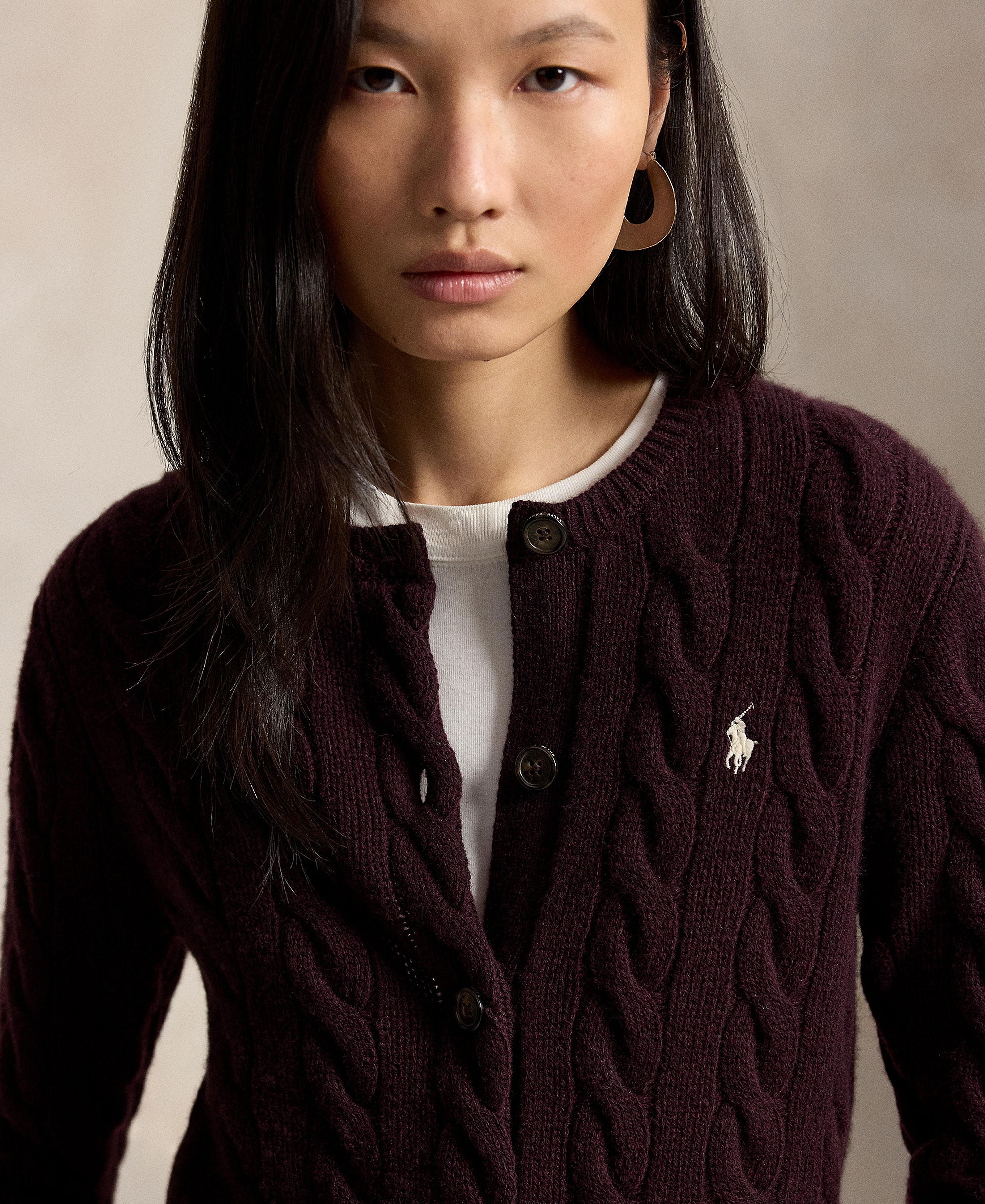 Polo Ralph Lauren Women's Cable-Knit Wool-Cashmere Cardigan Sweater - Damson Melange
