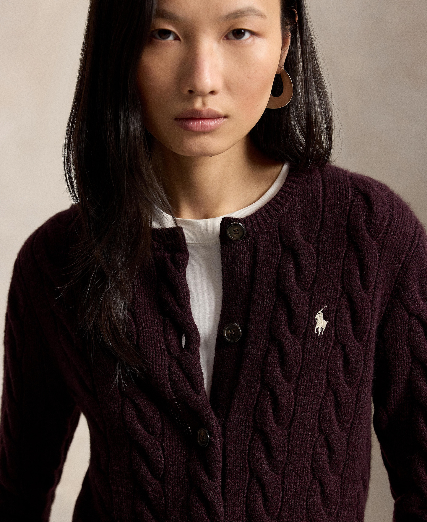 Polo Ralph Lauren Women's Cable-Knit Wool-Cashmere Cardigan Sweater - Damson Melange