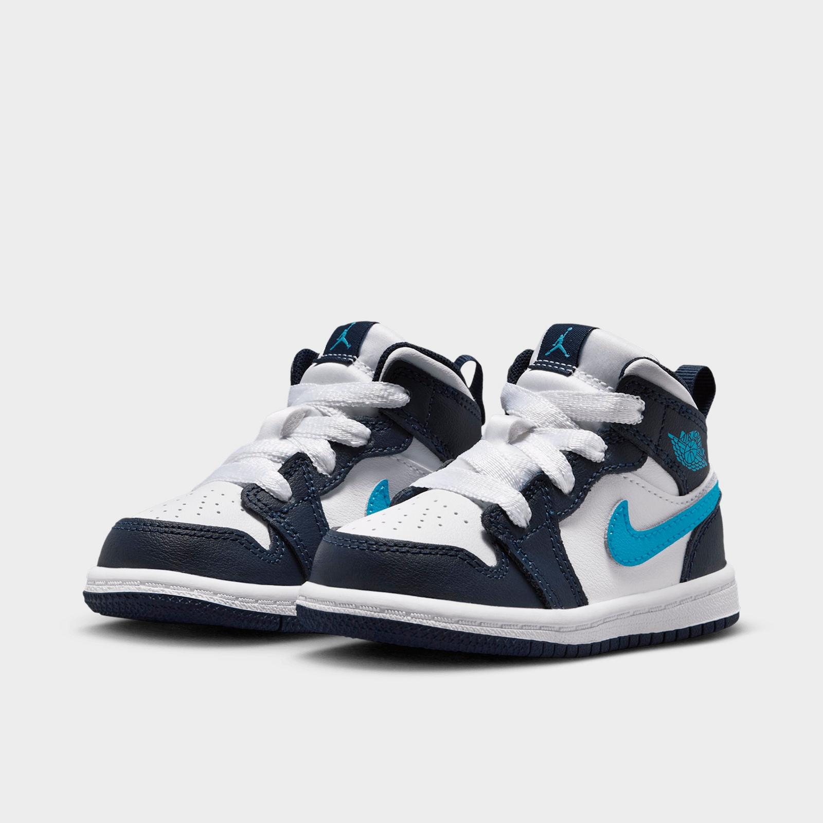 Kids' Toddler Air Jordan Retro 1 Mid Casual Shoes - Obsidian/White/Dark Powder Blue - view 2