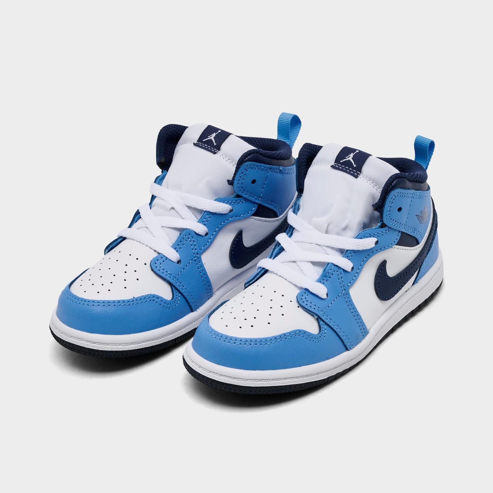 Kids' Toddler Air Jordan Retro 1 Mid Casual Shoes - University Blue/White/Sail/Midnight Navy - view 2
