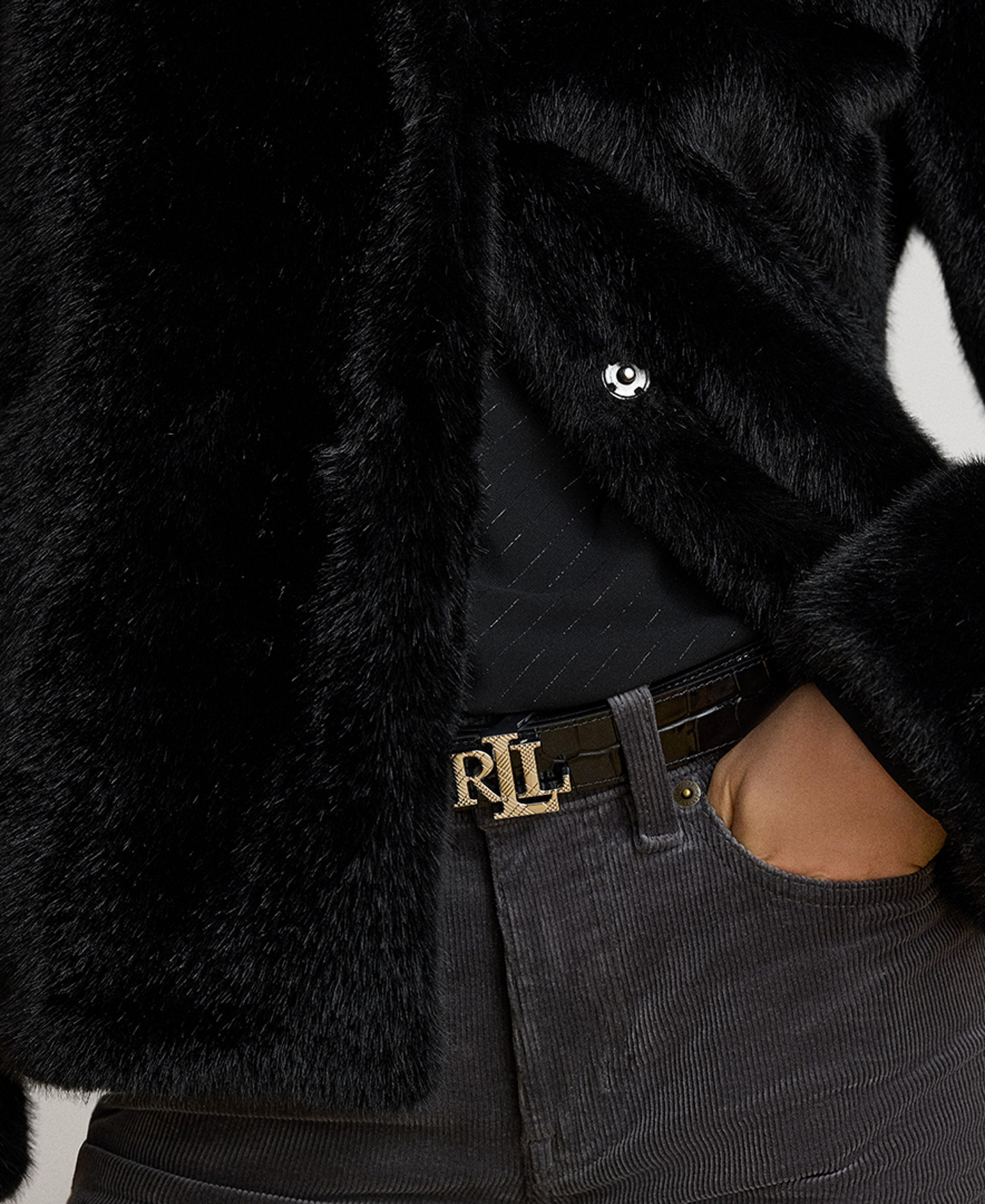 Lauren Ralph Lauren Women's Faux-Fur Collared Lined Coat - Black