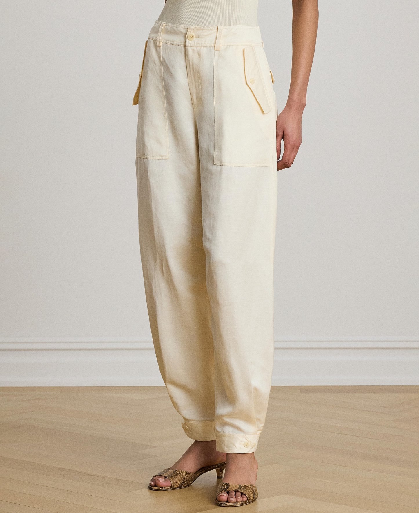 Lauren Ralph Lauren Women's Shantung Barrel Cargo Pants - Mascarpone Cream