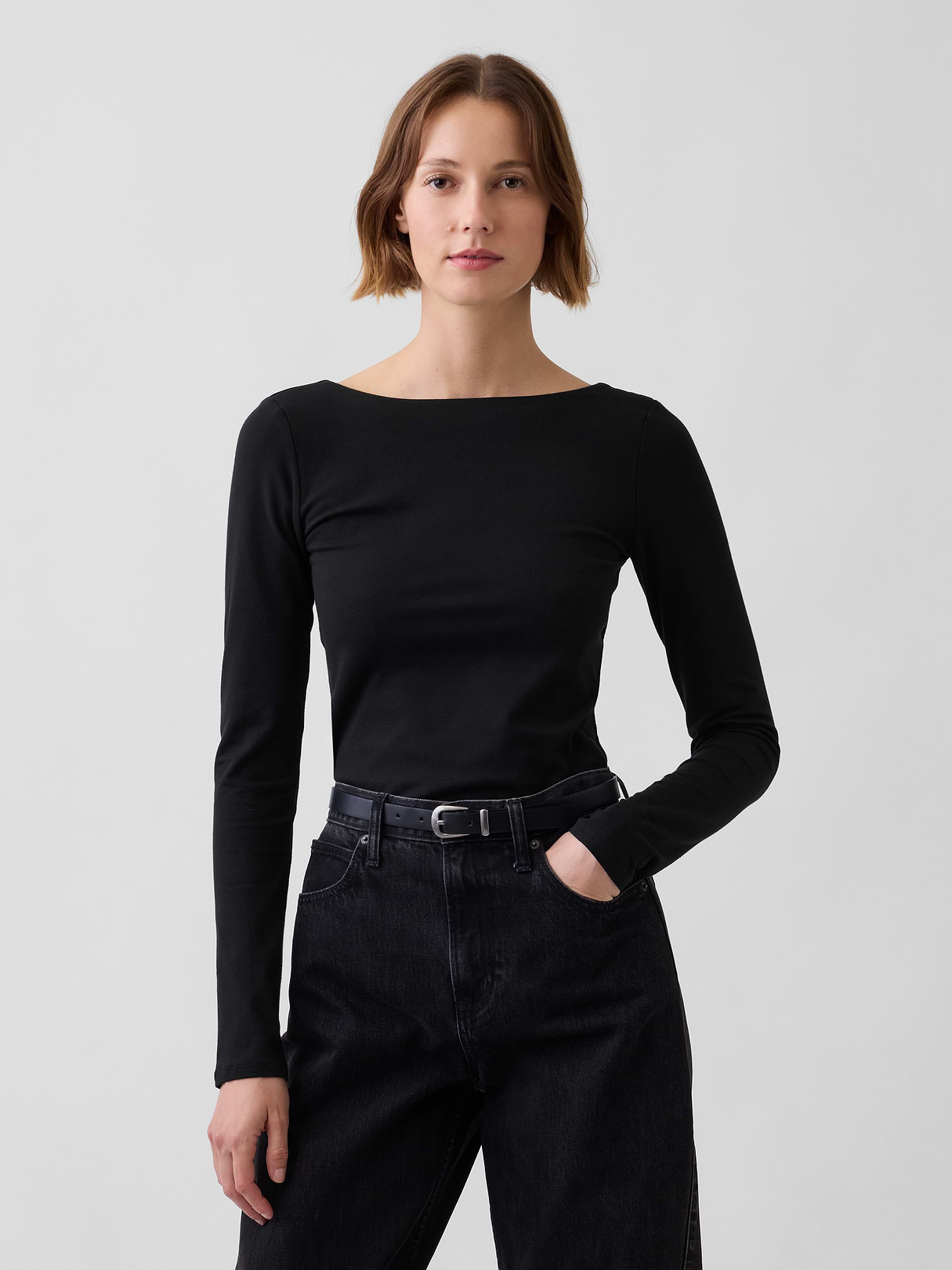CloseKnit Jersey Scoop-Back T-Shirt - Black