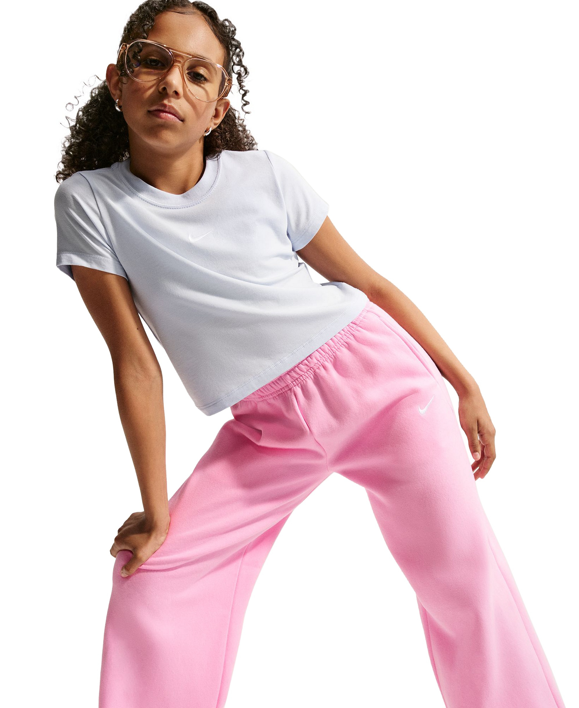 Nike Girls' 7-16 Sportswear Studio Fleece Wide Leg Pants - Pink Rise