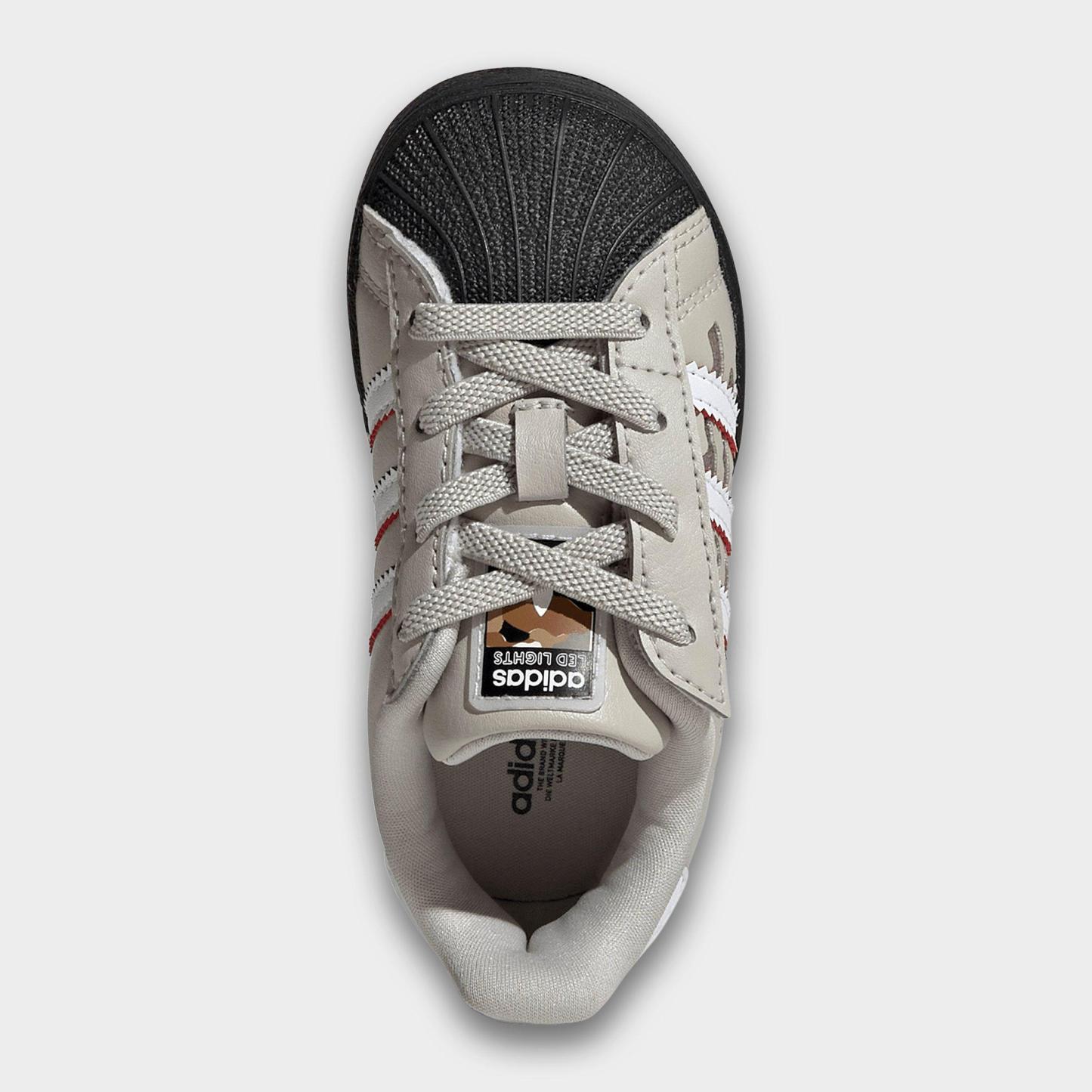 Kids' Toddler adidas Originals Superstar LED Lights Comfort Closure Stretch Lace Casual Shoes - Wonder Alumina/White/Black - Top view
