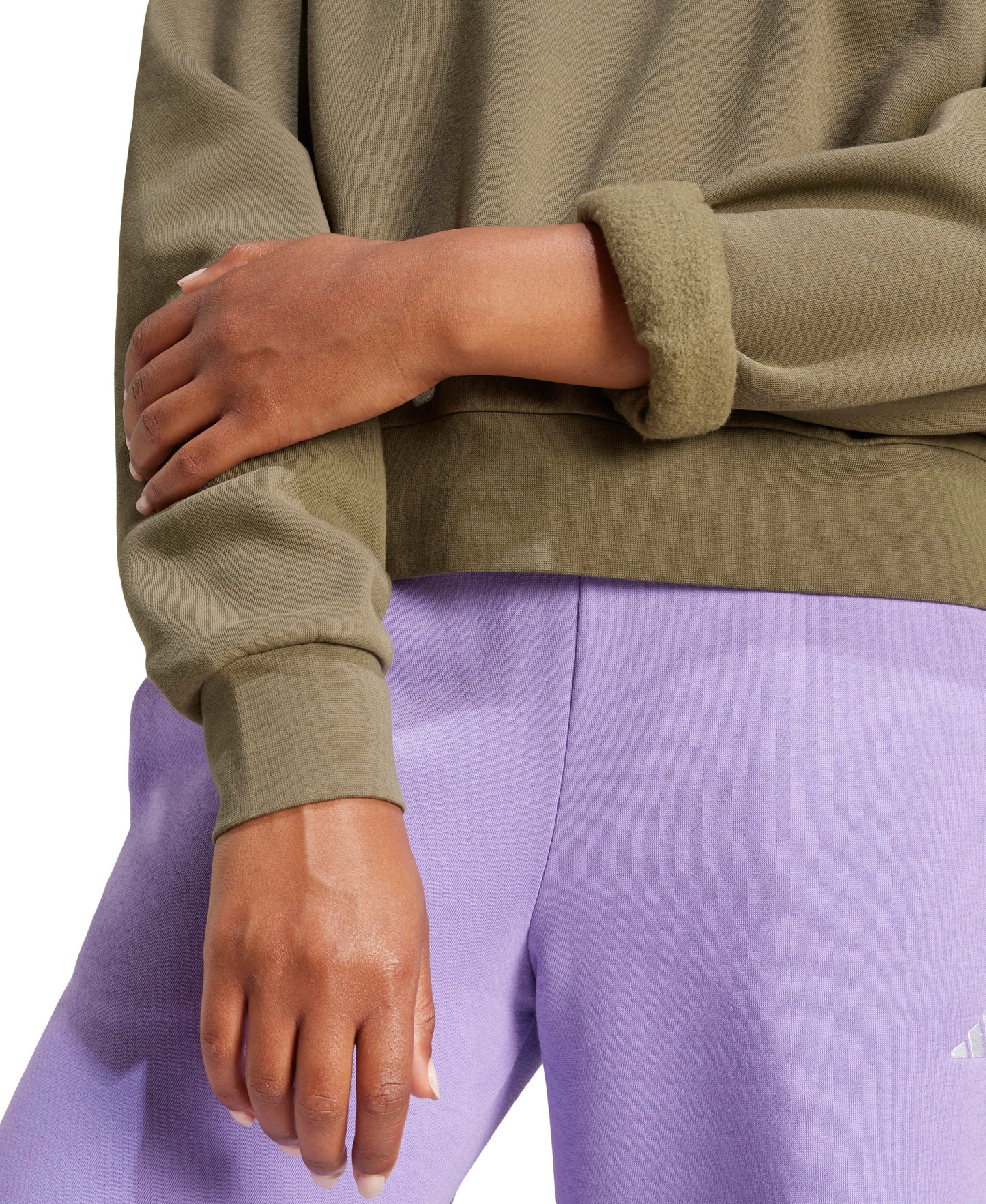 adidas Women's Essentials Crewneck Small-Logo Sweatshirt - Olive Strata/white
