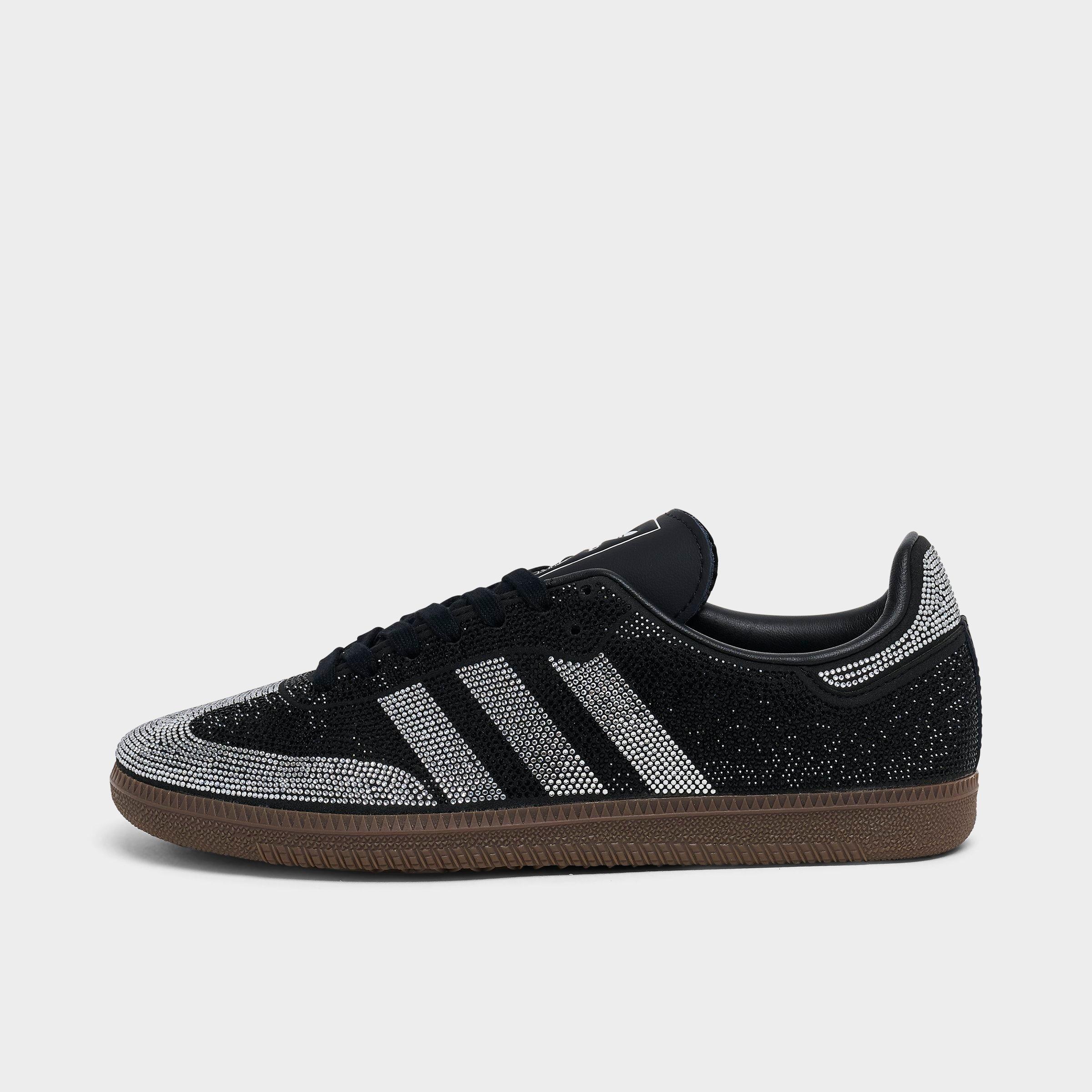 Women's adidas Originals Samba OG Rhinestone Casual Shoes - Core Black/Core Black/White - Left shoe facing left. Outside of the shoe.