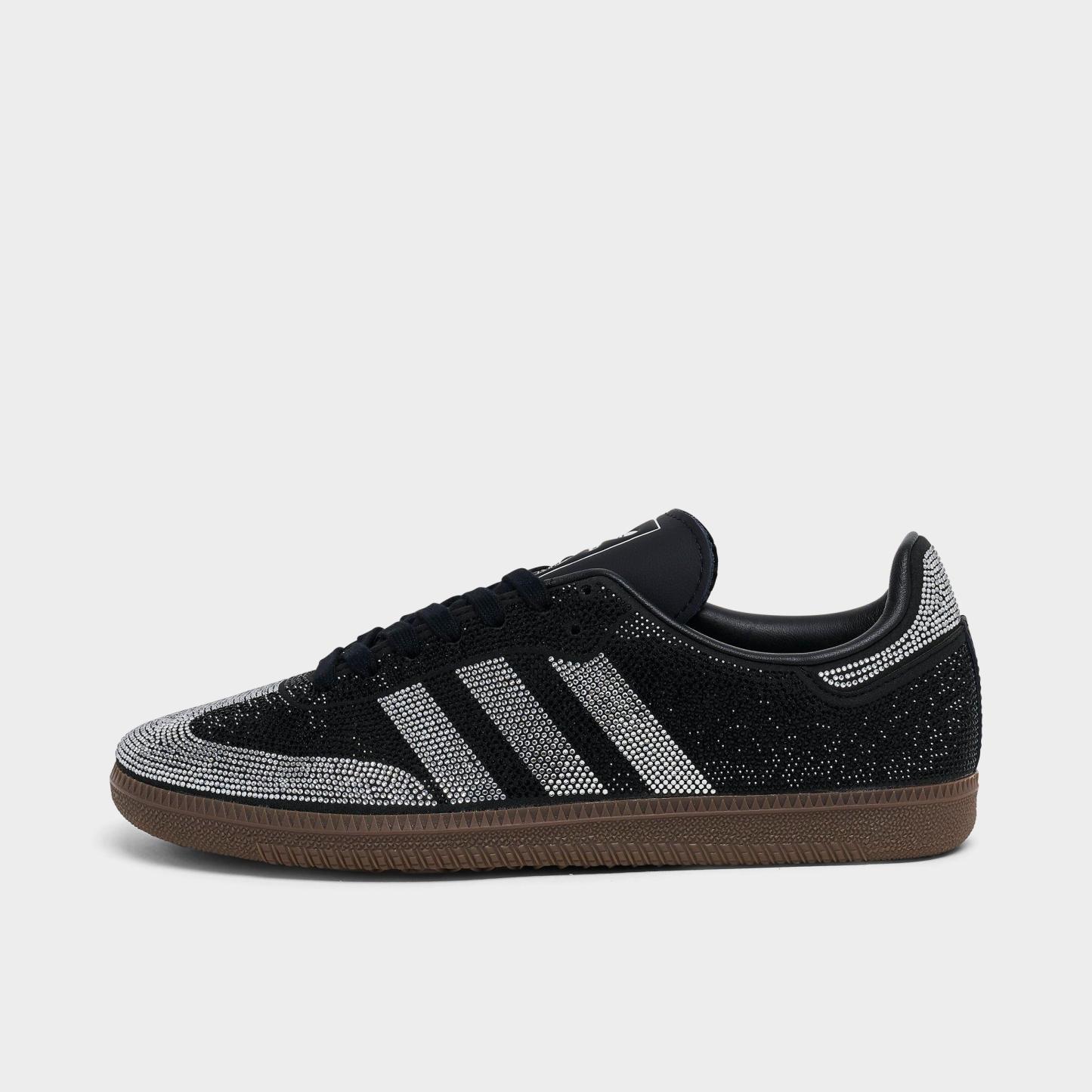 Women's adidas Originals Samba OG Rhinestone Casual Shoes - Core Black/Core Black/White - Left shoe facing left. Outside of the shoe.