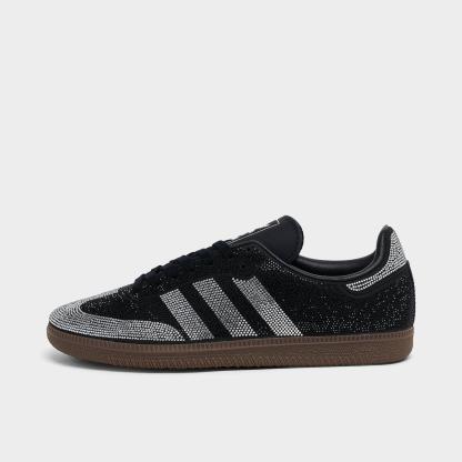 Women's adidas Originals Samba OG Rhinestone Casual Shoes - Core Black/Core Black/White - Left shoe facing left. Outside of the shoe.