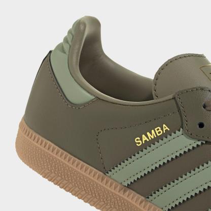 Big Kids' adidas Originals Samba OG Casual Shoes - Part 1 - Olive Strata/Tent Green/Gum - Detail shot