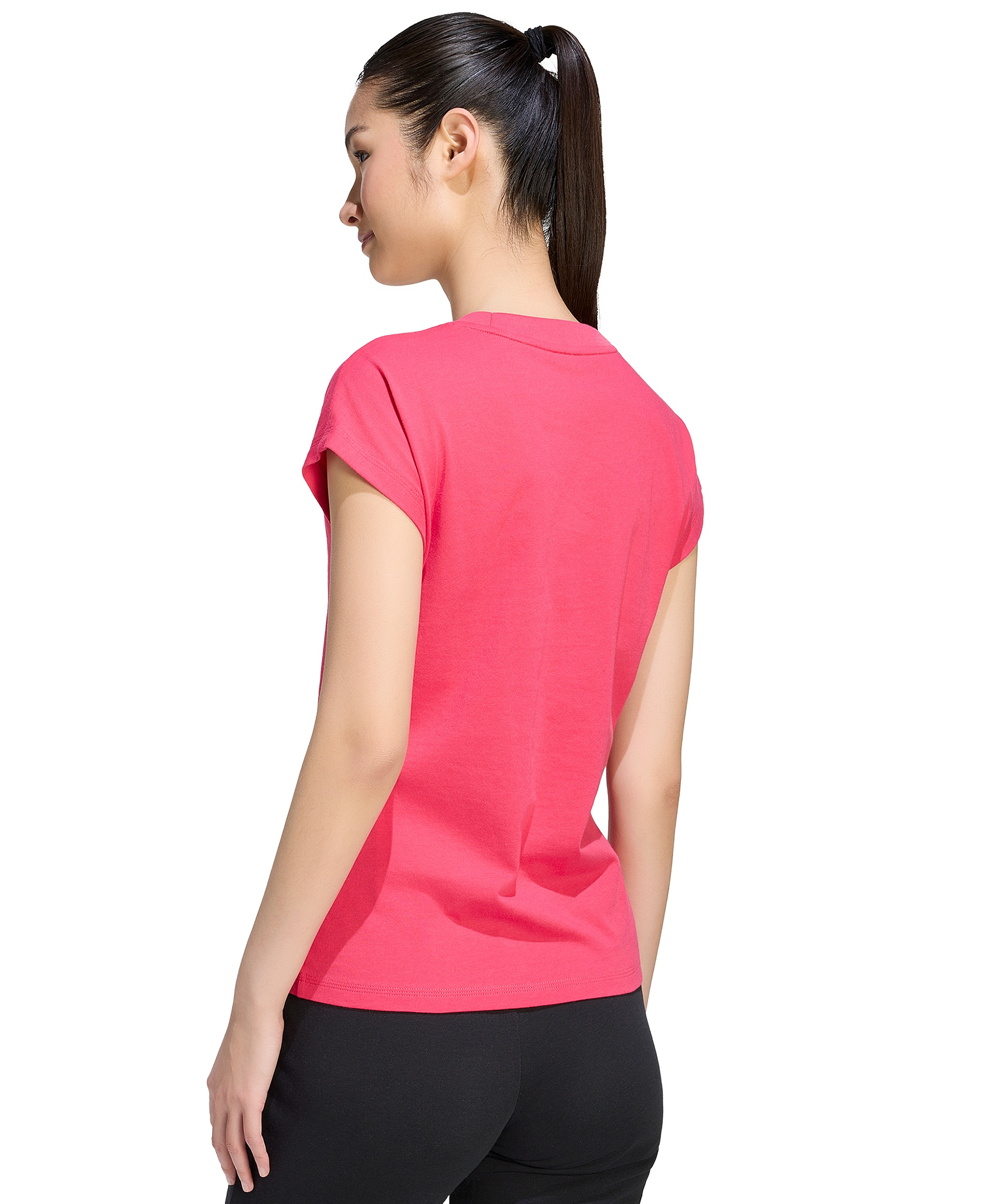 adidas Women's Essentials Linear Cotton T-Shirt - Power Pink/white