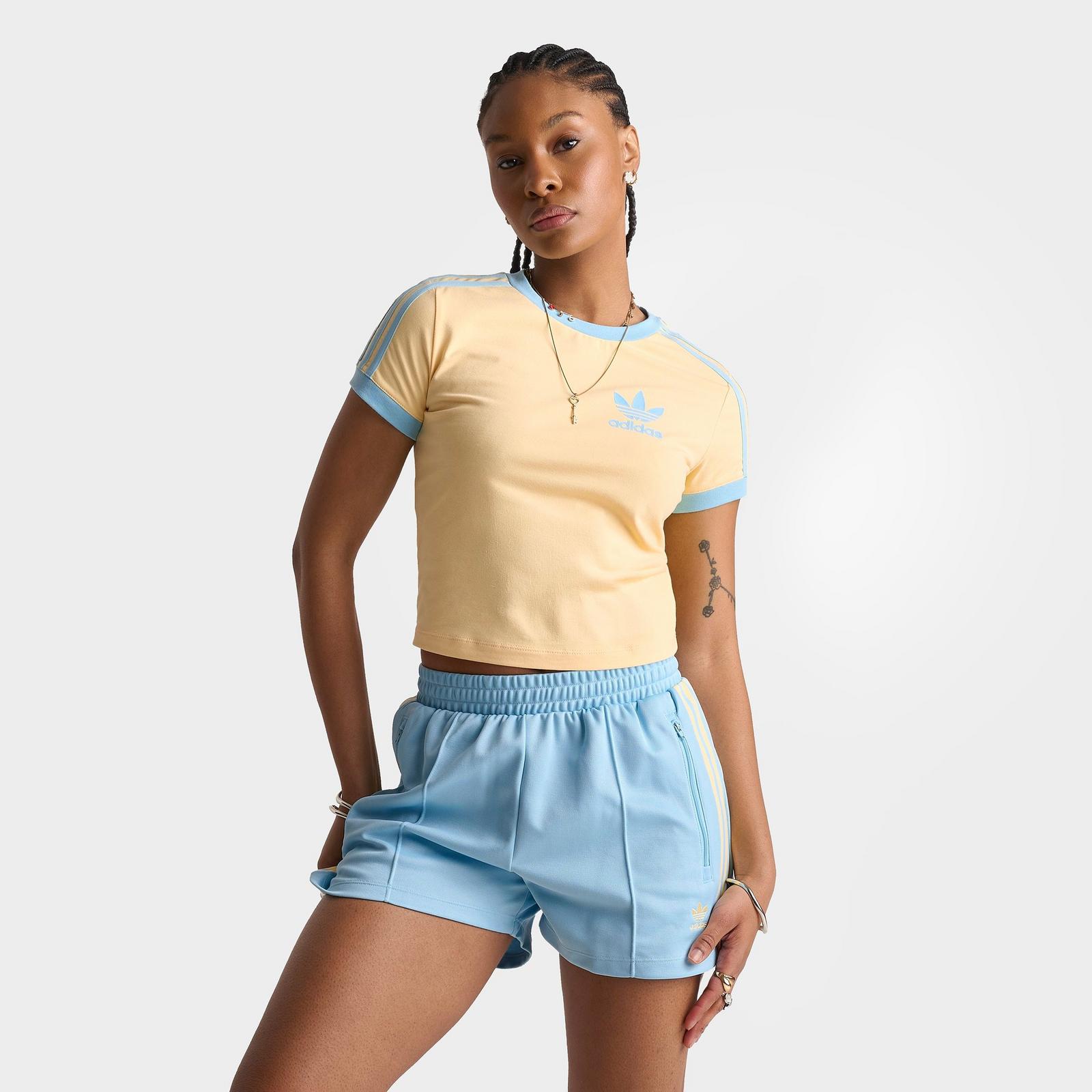 Women's adidas Originals adicolor 3-Stripes Baby T-Shirt - Orange Tint/Icey Blue - view 1