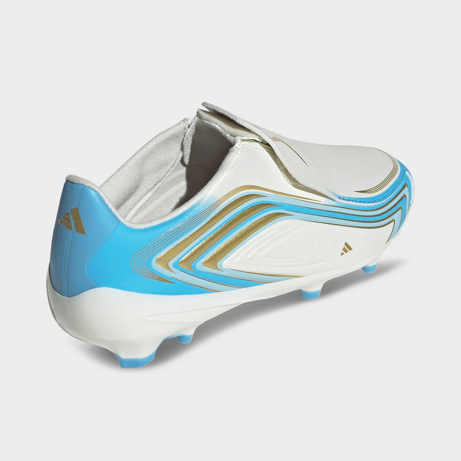 Little Kids' and Big Kids' adidas F50 Messi League Laceless Firm Ground Soccer Cleats - Ivory/Semi Blue Burst/Icey Blue - view 4