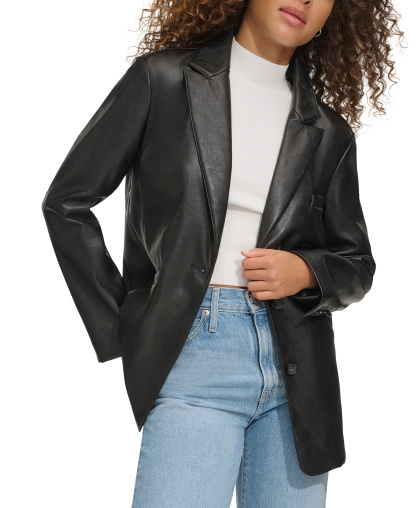Levi's Women's Single-Breasted Faux-Leather Blazer - Black