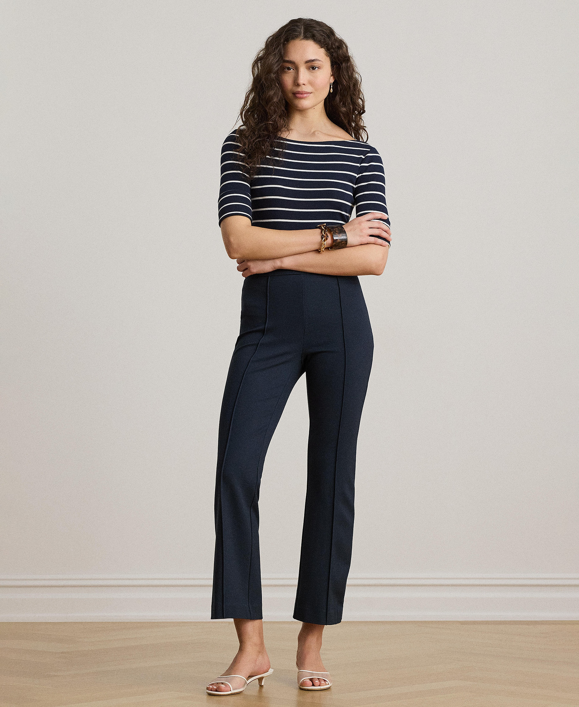 Lauren Ralph Lauren Women's Striped Boat Neck Top - Navy/White