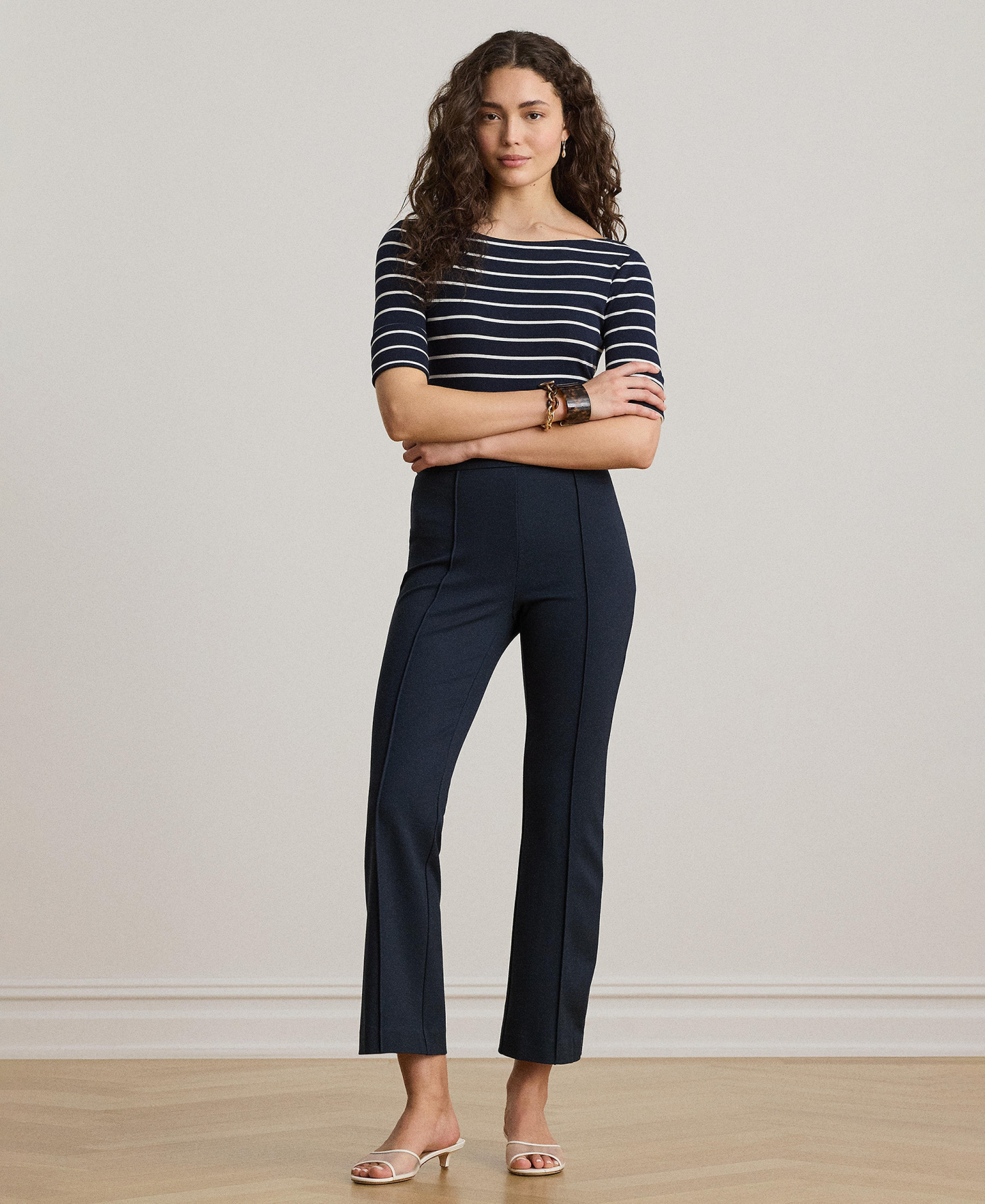 Lauren Ralph Lauren Women's Striped Boat Neck Top - Navy/White