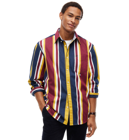 Tommy Hilfiger Men's American Icons Heritage Twill Striped Long-Sleeve Relaxed-Fit Oxford Shirt, Macy’s Exclusive - Ornamental Yellow Stripe