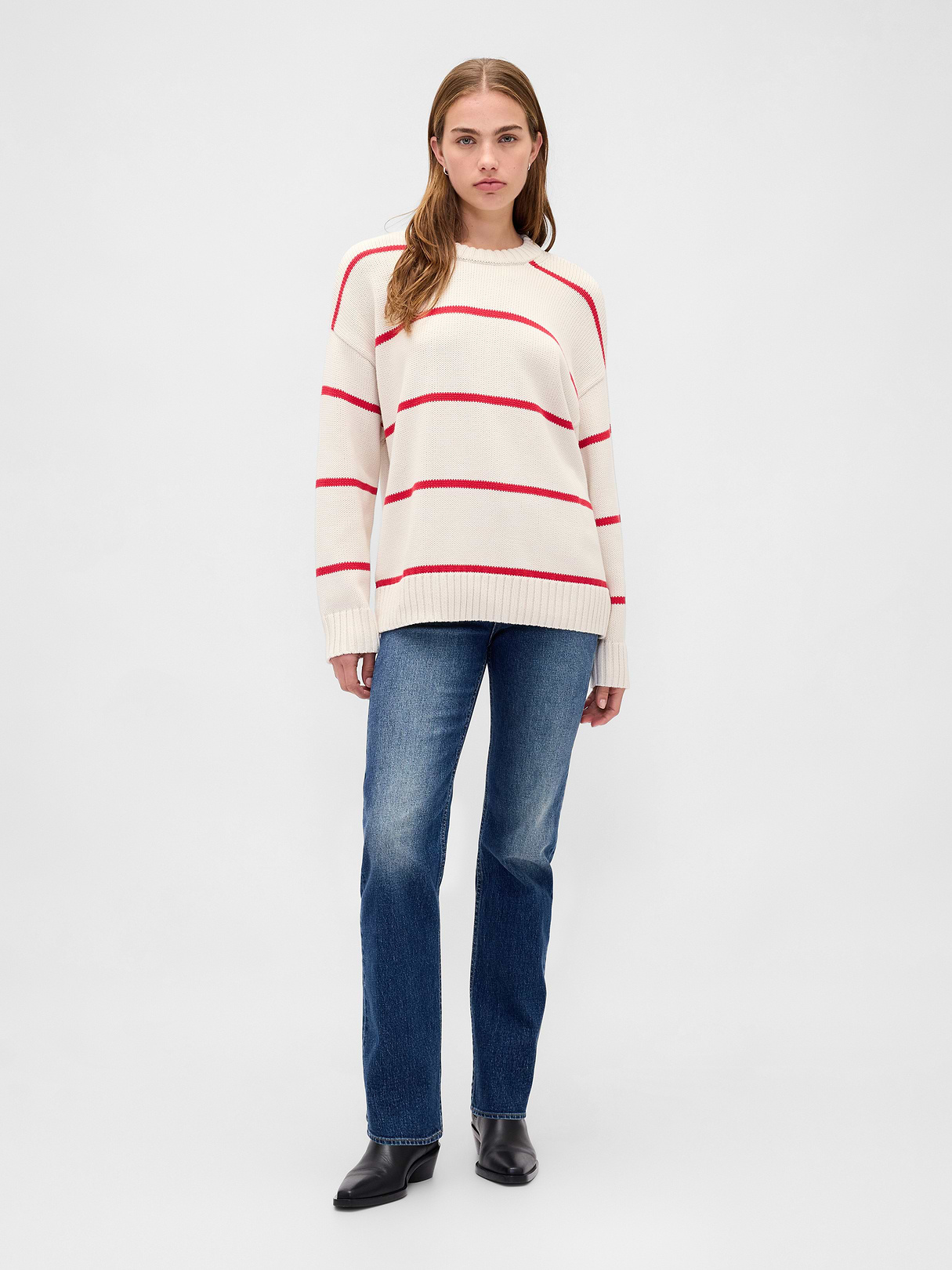100% Cotton Oversized Sweater - Red & white stripe