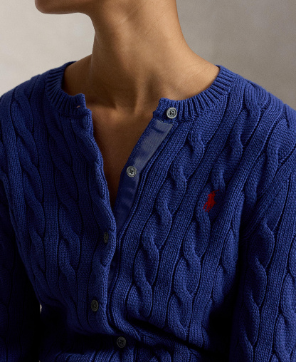 Polo Ralph Lauren Women's Cable-Knit Cotton Crewneck Cardigan Sweater - Charter Blue