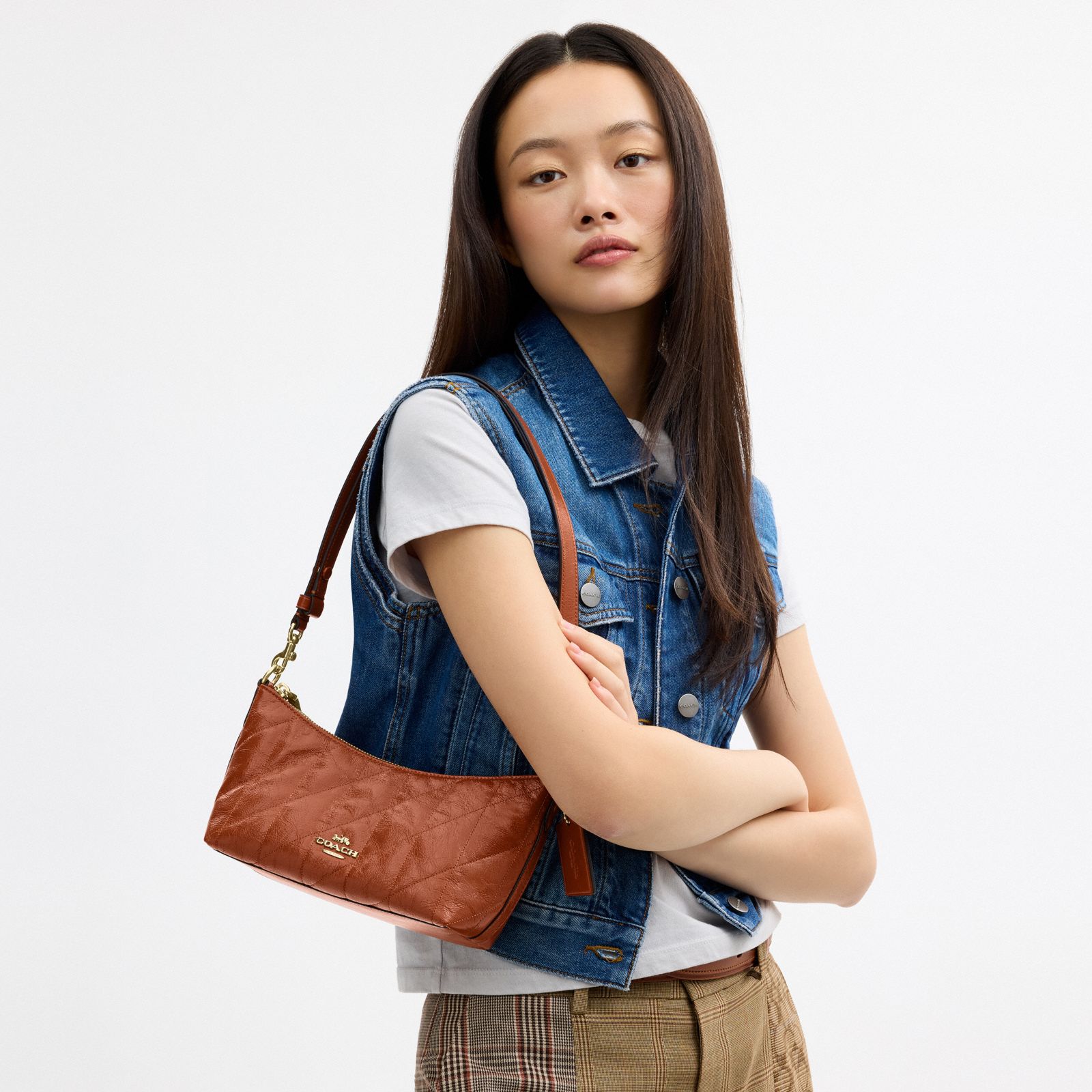 Caitlin Shoulder Bag With Quilting And Charm - Gold/Cinnamon - view 2