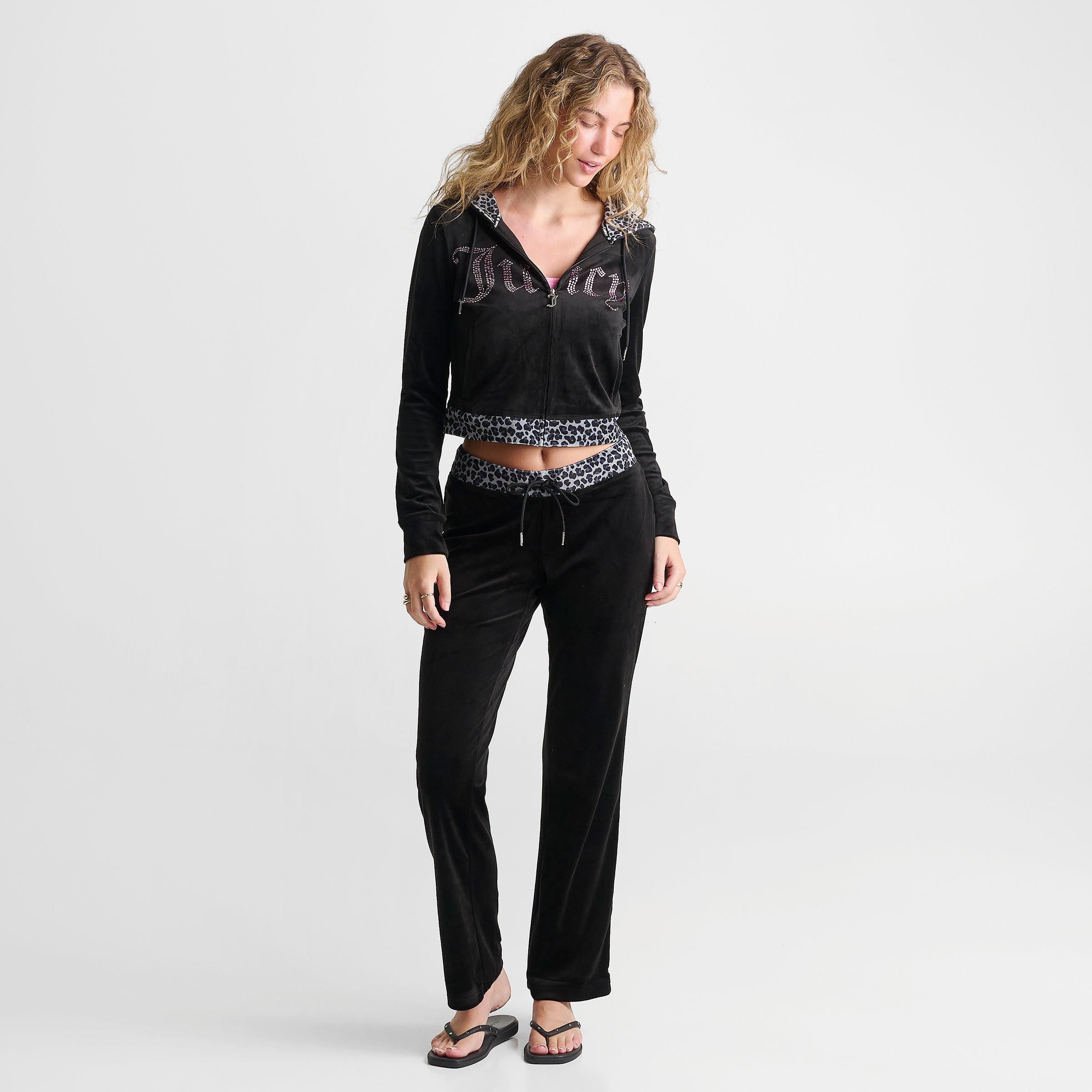 Women's Juicy Couture OG Big Bling Velour Track Pants - Black/Leopard