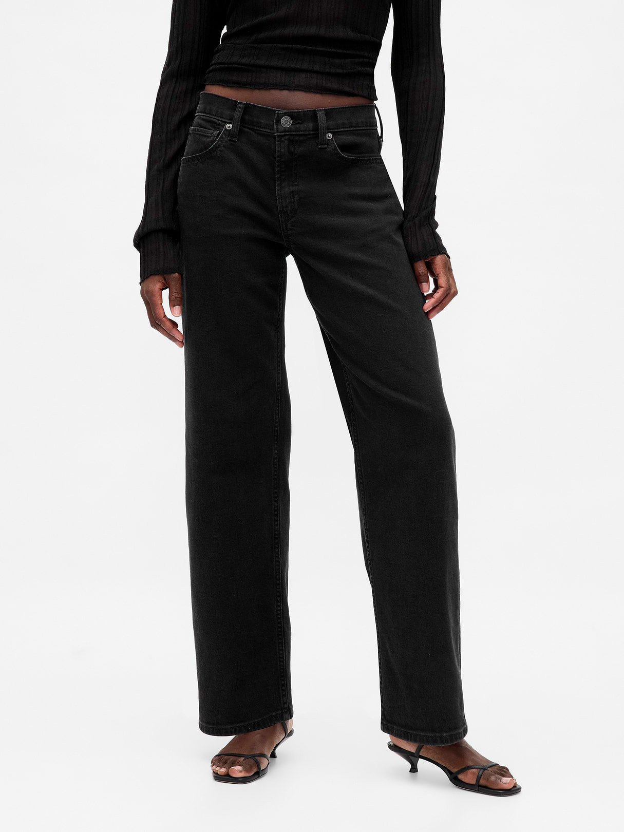 Low Rise Lace-Up '90s Loose Jeans - Black